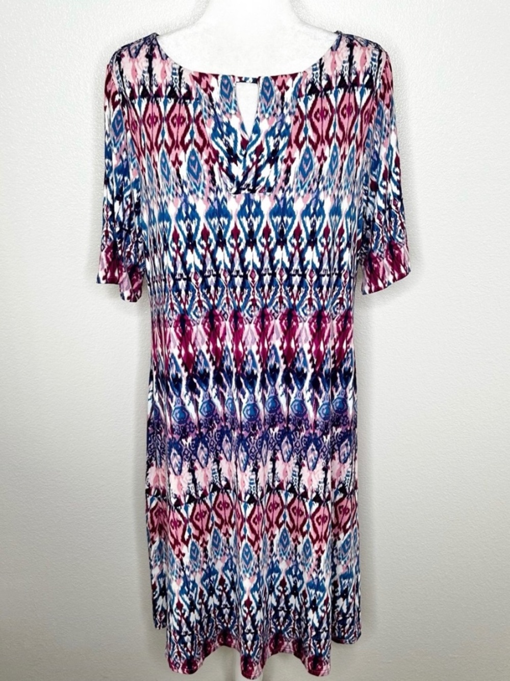Chicos Womens A-line Shift Short Sleeve Patterned Knit Dress Size 2/L EUC